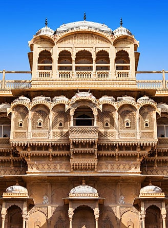 Decorated facade and windows, Jaisalmer Havelis, Rajasthan