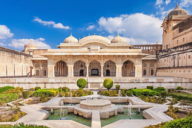 Courtyard and garden at Amber Palace, Jaipur, Rajasthan