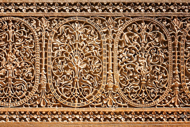 Stone carving detail, Nathmal ki Haveli, Jaisalmer, Rajasthan