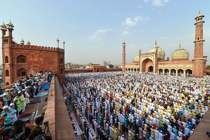 Large number of people praying at Jama Masjid, Delhi, India