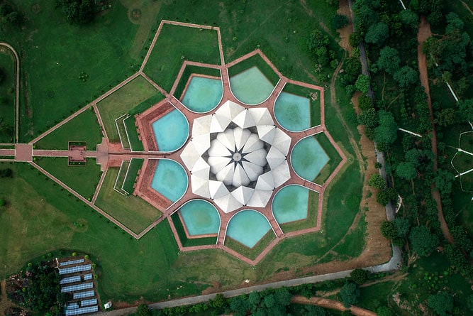 Aerial view of the Lotus Temple (Bahai House of Worship), Delhi, India