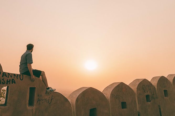View of Jaipur city from Nahargarh Fort at sunset, Rajasthan