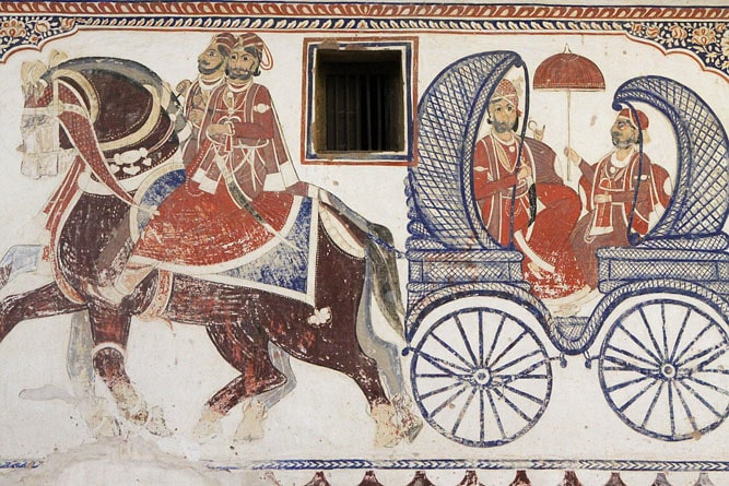 Wall painting at Murarka Haveli, Nawalgarh, Shekhawati, Rajasthan