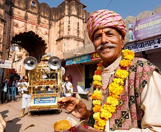 Rajasthani man during a festival, 16-day Rajasthan Tour