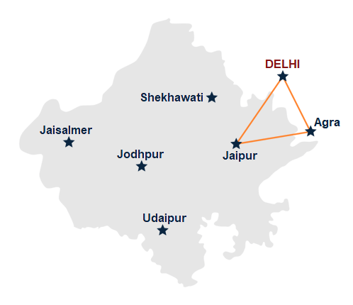 Map and itinerary, Golden Triangle Tour in 6 DAYS