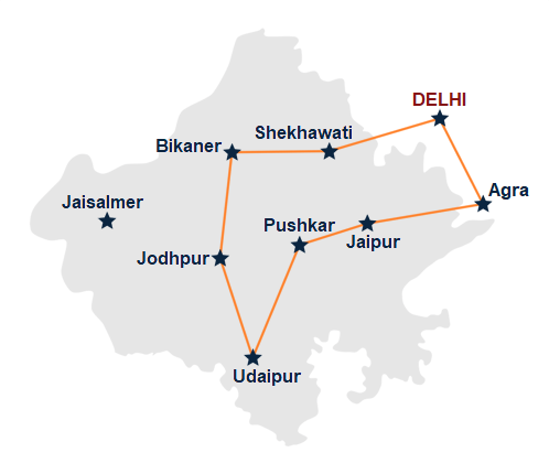 Map and itinerary, Rajasthan Tour in 11 DAYS