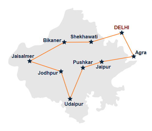 Map and itinerary, Rajasthan Tour in 13 DAYS