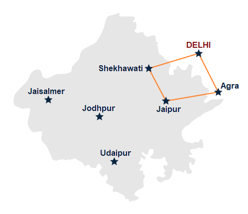 Map, Rajasthan Tour in 7 days, India